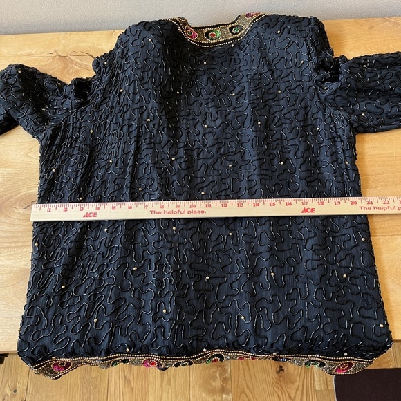 TAN CHHO EVENING JACKET XL BEADED OPEN FRONT ELEGANT VINTAGE SILK COCKTAIL - Picture 10 of 13